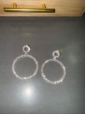 Sparkling Silver-Tone Crystal Hoop Drop Earrings - Women Jewelry